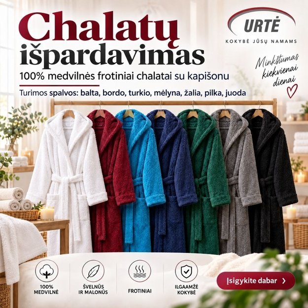 Medvilninis chalatas su kapišonu