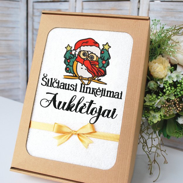 Siuvinėtas rankšluostis "Pelėdos Kalėdos"