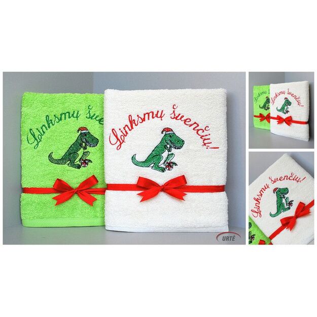 Siuvinėtas rankšluostis "Kalėdinis dinozauras"