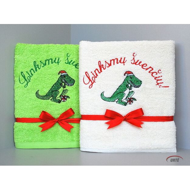 Siuvinėtas rankšluostis "Kalėdinis dinozauras"